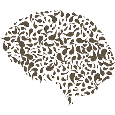 Illustration of a stylized brain composed of overlapping brown teardrop shapes, symbolizing depth, complexity, and introspective growth